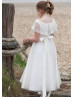 Ivory Organza Ankle Length Flower Girl Dress With Cape